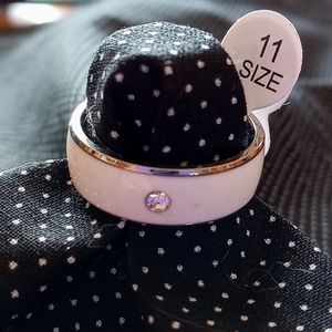 Costume NFC White Enamel Ring Sz11 w/ Small Stone